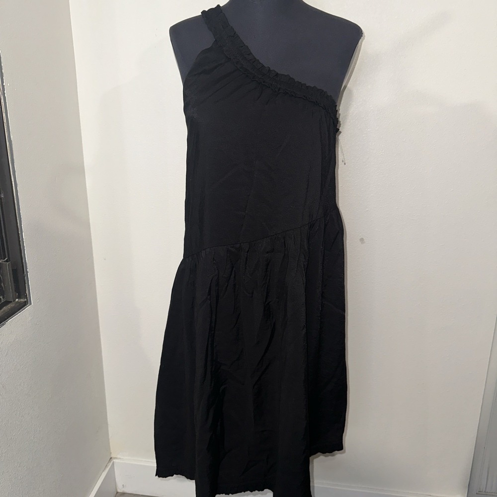 Anthropologie One Shoulder Black Ruffled Midi Dress‎ Size S
